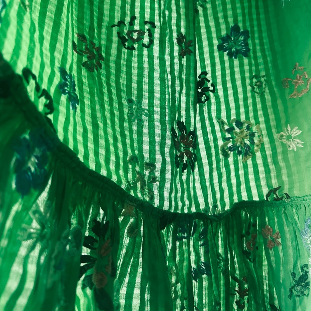 ❗️Tanya Taylor OLIANA FLORAL-EMBROIDERED SEERSUCKER MINIDRESS FLORAL KELLY GREEN - Picture 9 of 11